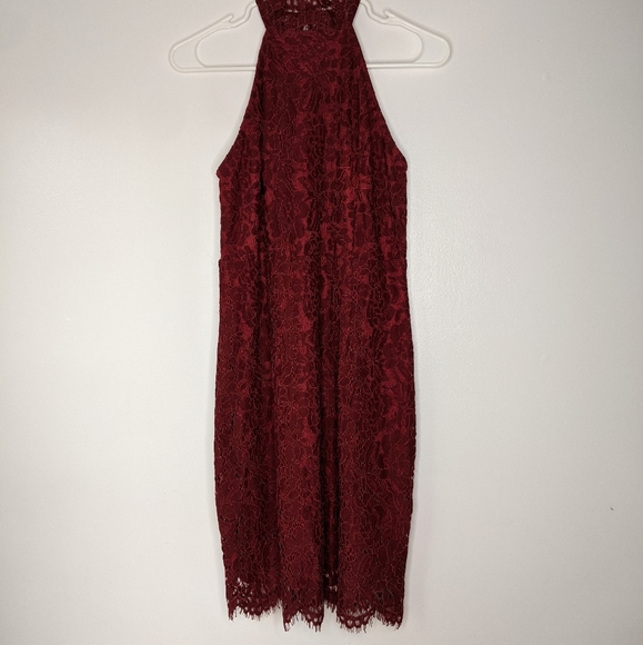 Zalalus Maroon High neck Lace Mini Dress NWT - Picture 1 of 11